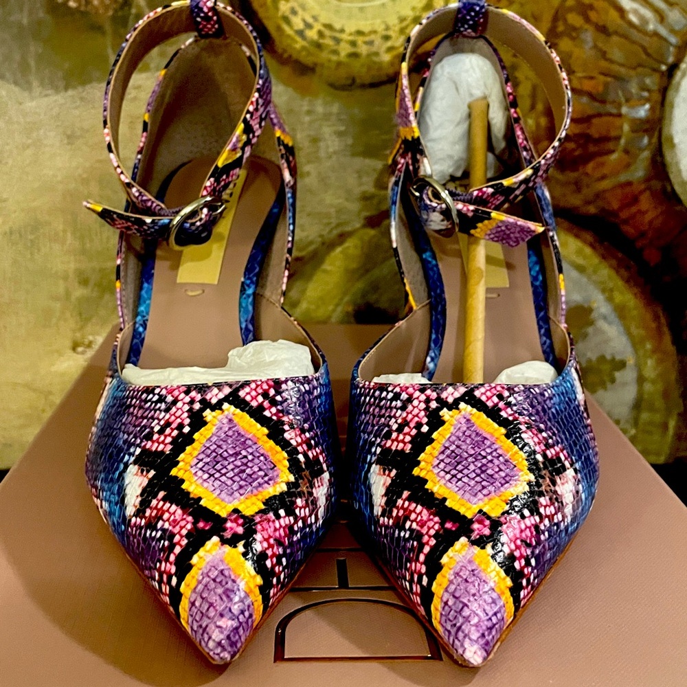 Deltan Jami Violet Block Heel Snakeskin Shoes